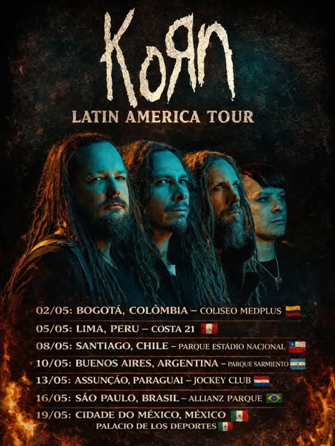 Korn sacude Latinoamérica con una gira histórica: fechas, ciudades y lo que puedes esperar del tour 2026